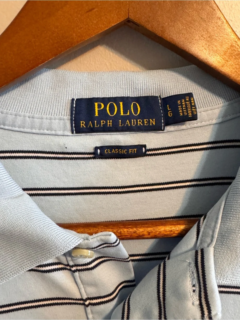 Polo Ralph Lauren Men's Large Classic Fit Blue Striped Cotton Polo Shirt